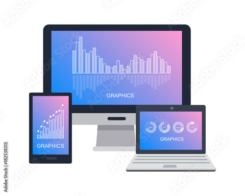 Devices Icon with Graphics on Screen Flat Vector 