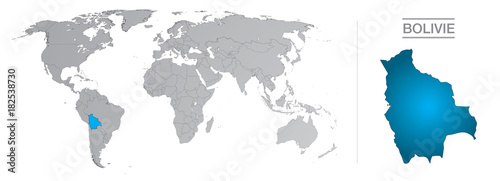 Bolivie dans le monde, avec frontières et tous les pays du monde séparés 