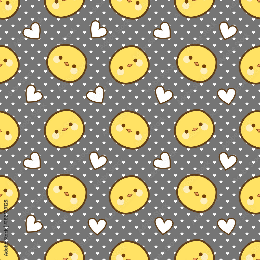 Fototapeta premium Chick Cartoon Seamless Pattern with Heart Dot