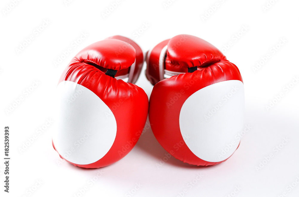 Red Boxing gloves. Two gloves sports. Isolated on a white background