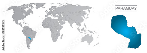 Paraguay dans le monde, avec frontières et tous les pays du monde séparés