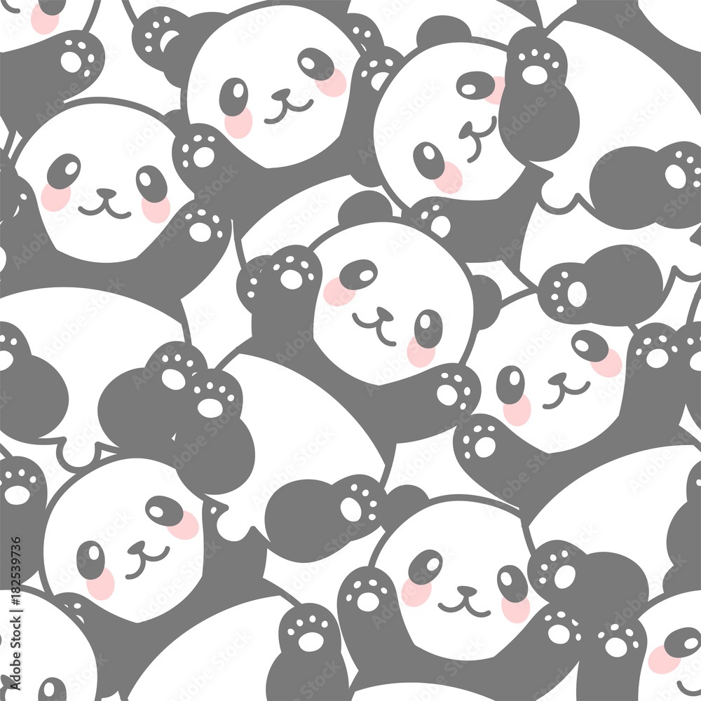 Obraz premium Seamless Cute Cartoon Panda Face Pattern