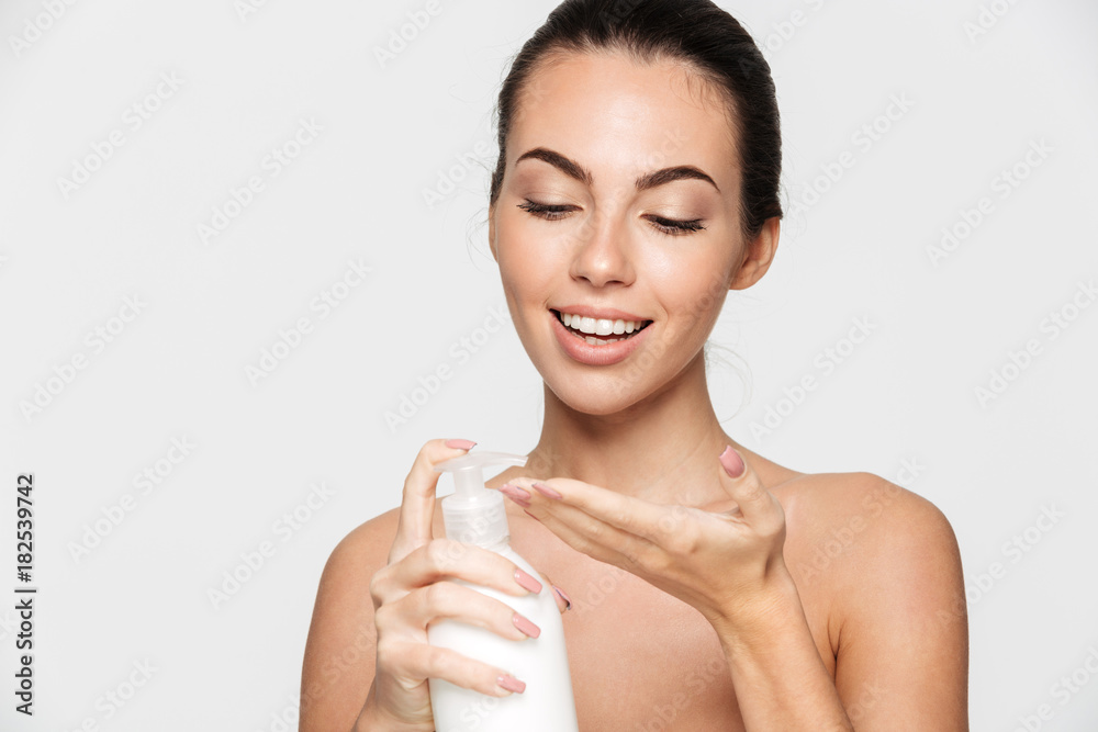 Beauty portrait of a cheerful beautiful half naked woman Beauty portrait of a cheerful beautiful half naked woman
