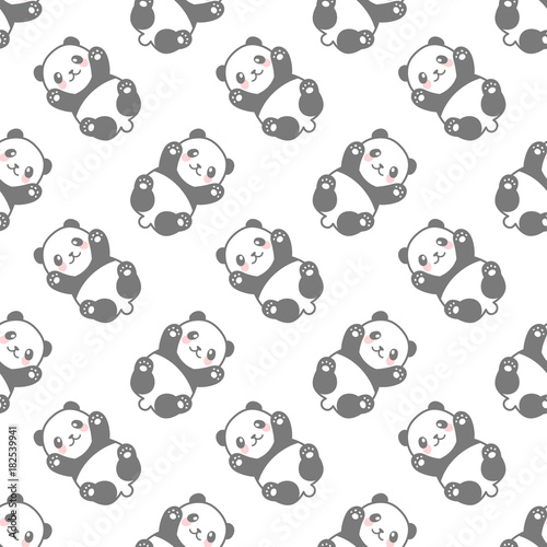 Fototapeta Naklejka Na Ścianę i Meble -  Seamless Cute Cartoon Panda Face Pattern