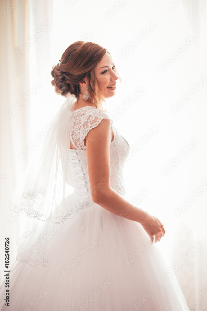 portrait of a young bride on a light background portrait of a young bride on a light background