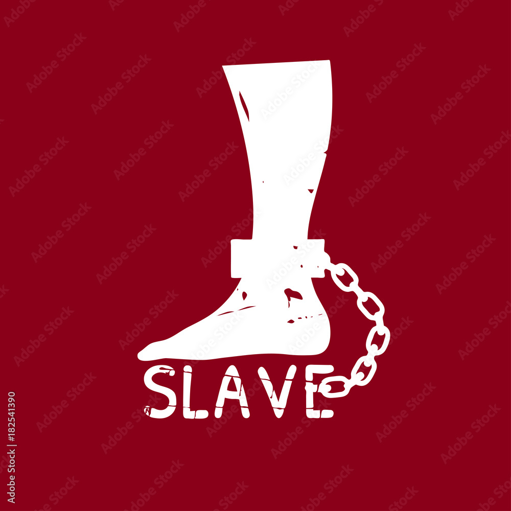 Plakat Vector silhouette of the leg in chains. A foot chained to the