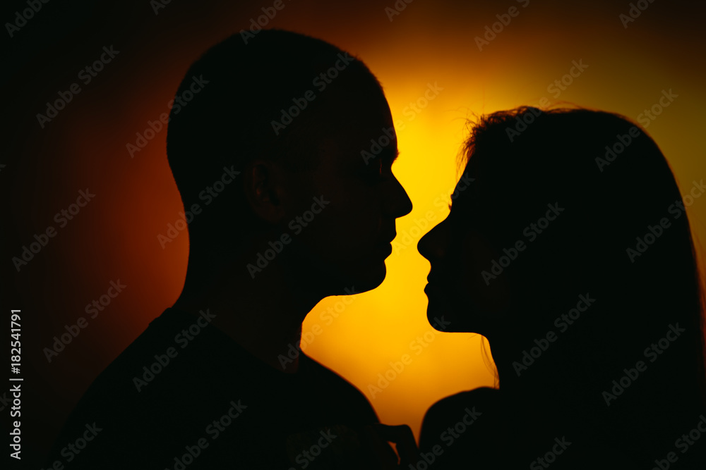 silhouette of a couple against a light background