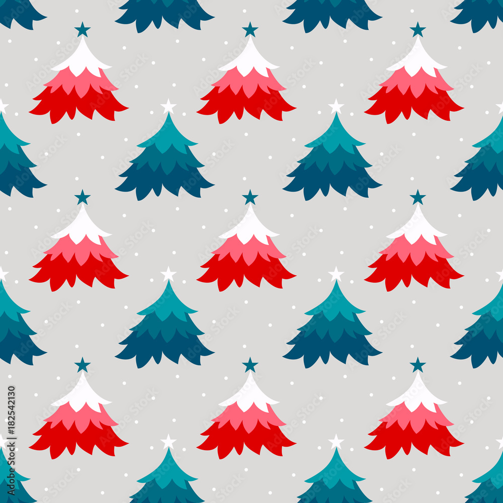 Obraz premium Seamless vector colorful Christmas tree pattern design.