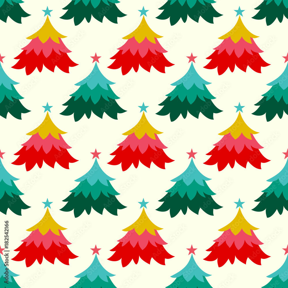 Obraz premium Seamless vector colorful Christmas tree pattern design.