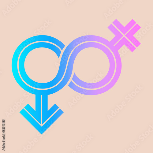 Gender Fluid Blue to pink gradient Icon on peach background.  The icon incorporate the symbol of infinity to represent the multitude ways gender expresses itself in humanity.