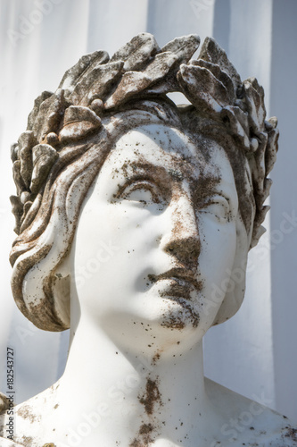 Statue of Clio   the muse of epic poetry and history   on Achillion palace  Corfu Greece.