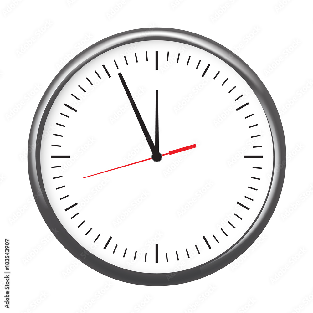 Black wall office clock icon showing five minutes to twelve. For new year concept. Black wall office clock icon showing five minutes to twelve. For new year concept.