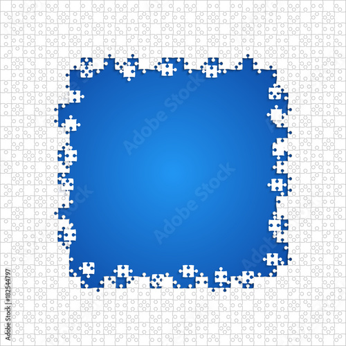 Frame White Puzzles Pieces Blue - Vector Jigsaw