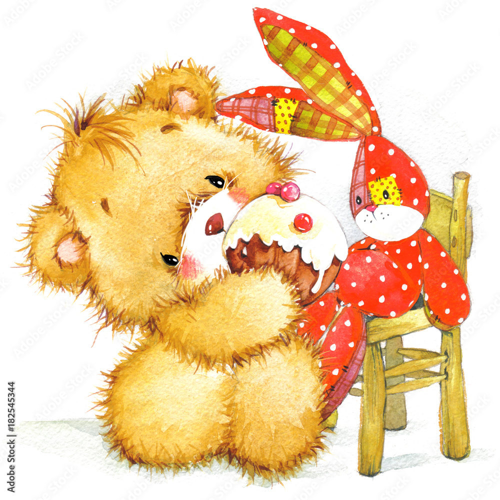 Teddy bear watercolor illustration Stock Illustration | Adobe Stock