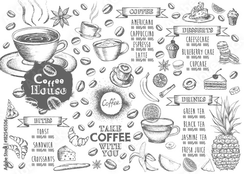 Menu for restaurant and cafe.