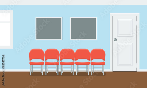 Waiting room for patients in the dental office. Interior building for stomatology concept. Vector in flat style.