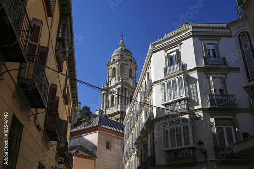 architecture of Malaga old town with cathedral, Andalusia, Costa del Sol, Spain