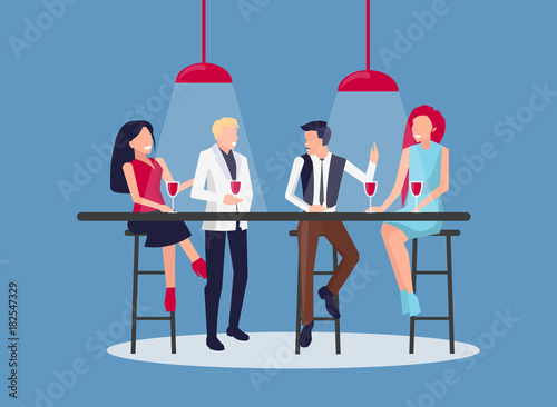 People Drinking and Having Fun Vector Illustration