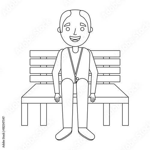 old man grandpa sitting in bench waiting vector illustration