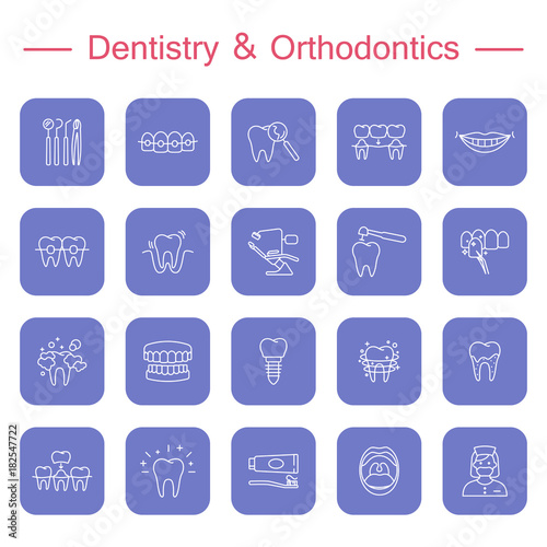 Teeth, dentistry medical line icons.