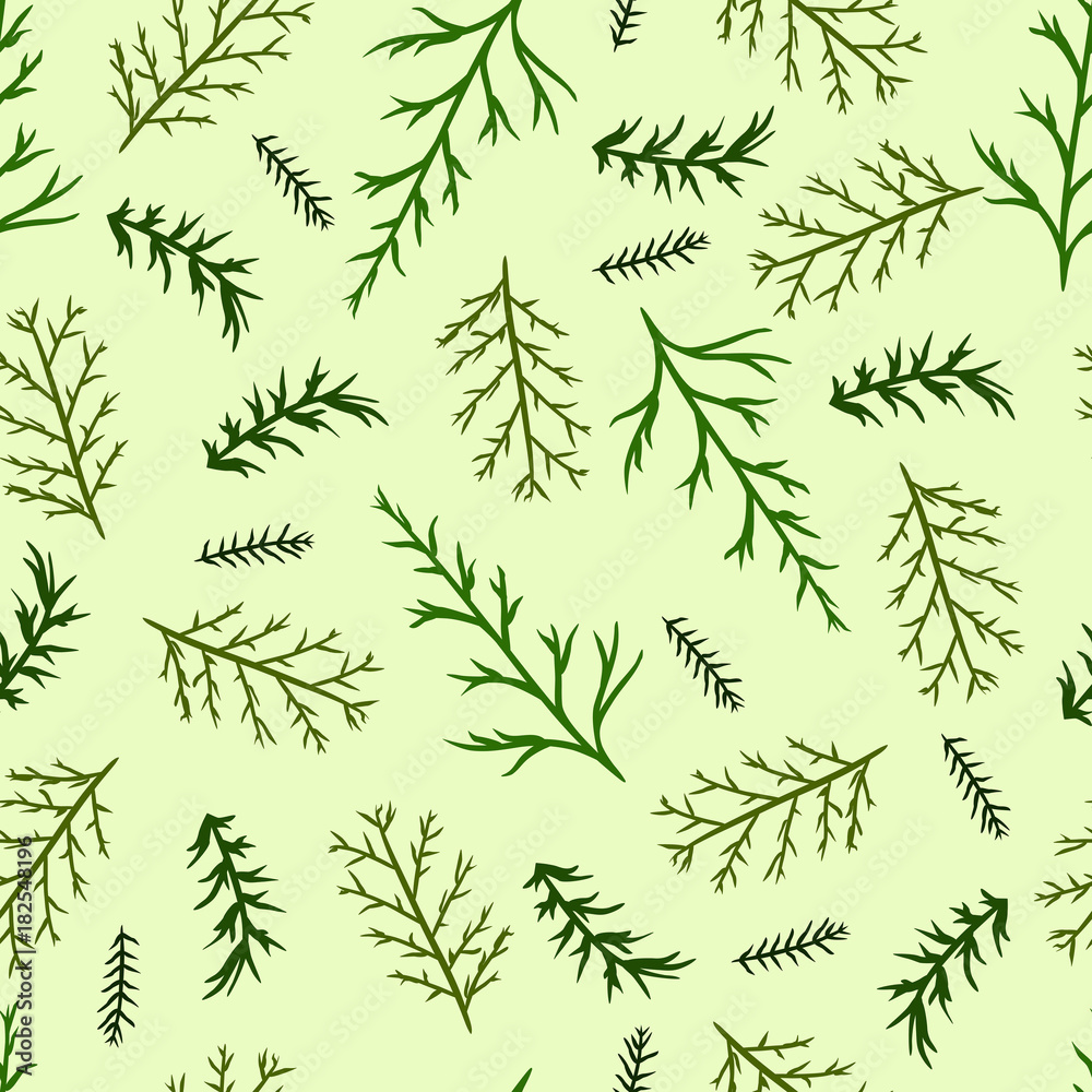 Seamless pattern of stylized leaves on a green background. Seamless pattern of stylized leaves on a green background.