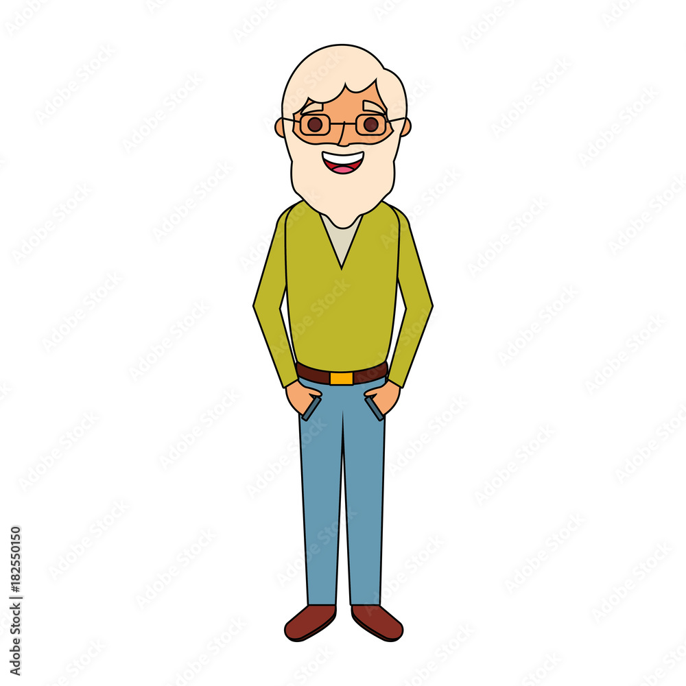 old man grandfather character standing vector illustration