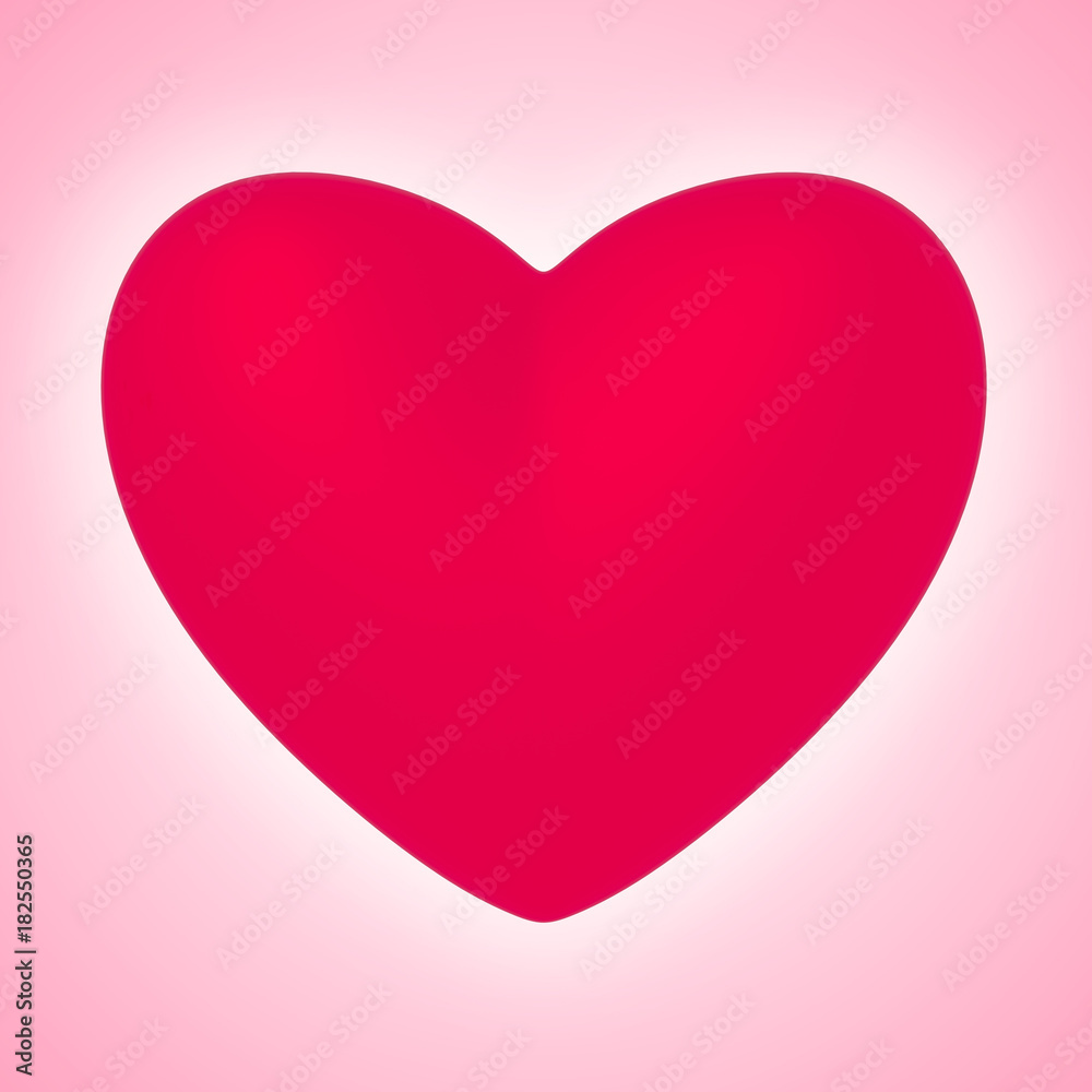 Red glossy heart on pink background. 3D rendering