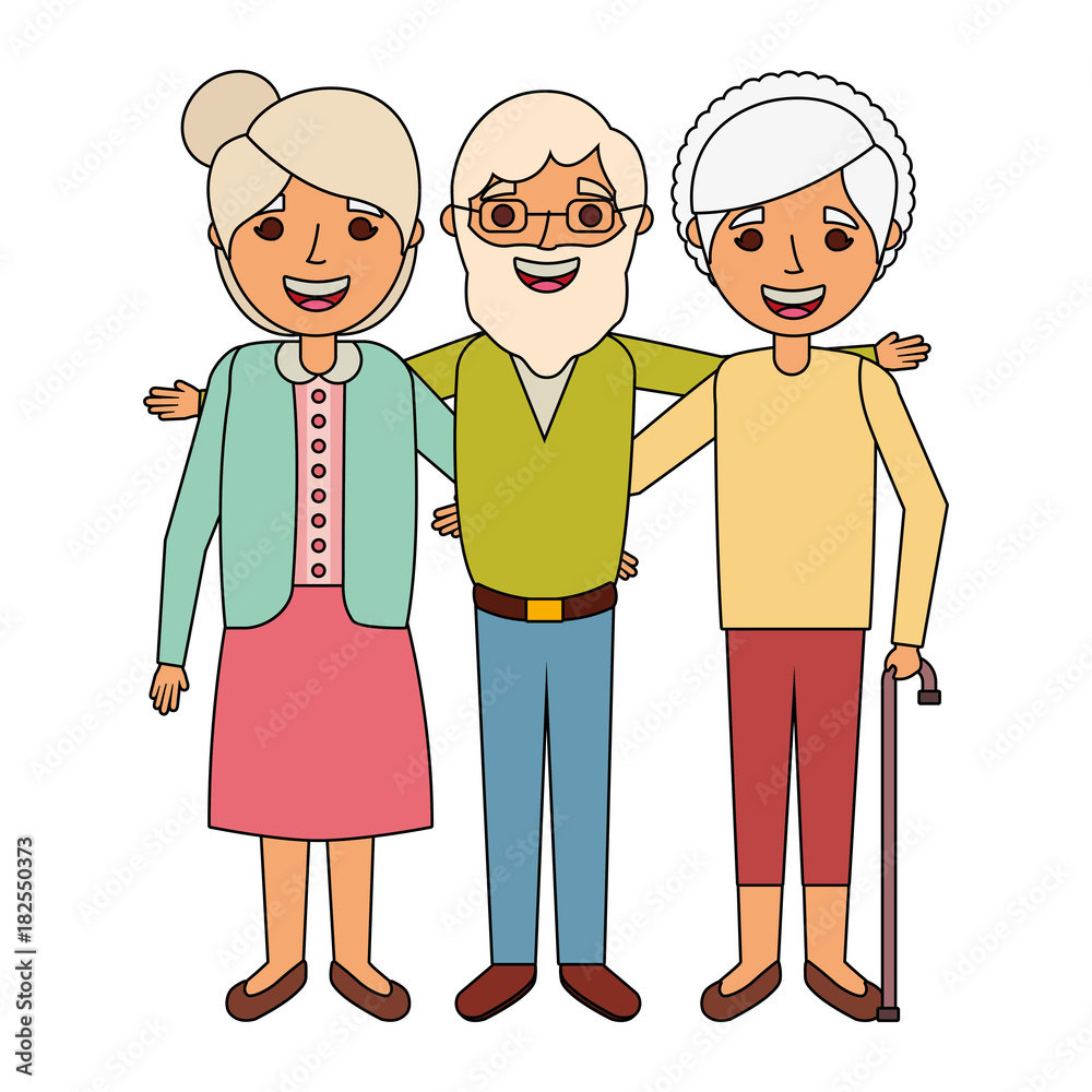 old man with women grandparents embraced together smiling vector illustration