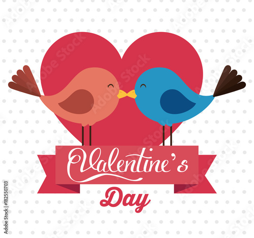 happy valentines card with cute bird couple in love vector illustration graphic design