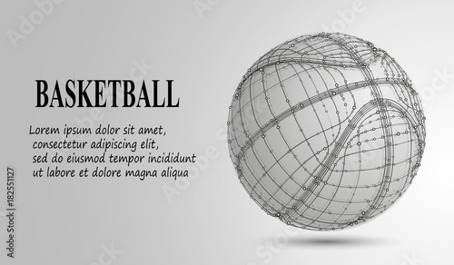 Silhouette of a basketball ball. Dots, lines, triangles, text, color effects and background on a separate layers, color can be changed in one click. Vector illustration photo