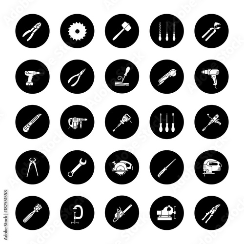 Construction tools glyph icons set
