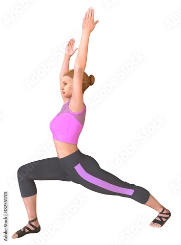 Beautiful girl doing yoga isolated on white 3d illustration