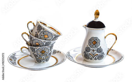 tea set, coffee set, saucer, Cup, white background