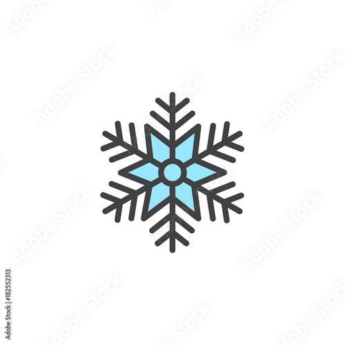 Snowflake filled outline icon, line vector sign, linear colorful pictogram isolated on white. Christmas decoration symbol, logo illustration. Pixel perfect vector graphics