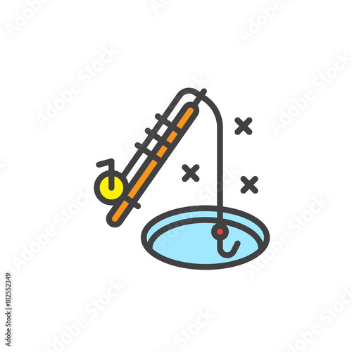 Winter ice fishing rod filled outline icon, line vector sign, linear colorful pictogram isolated on white. Symbol, logo illustration. Pixel perfect vector graphics