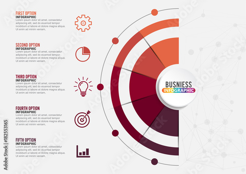 infographics design vector and marketing icons can be used for workflow layout, diagram, annual report, web design. Business concept with 5 options, steps or processes.