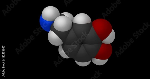 Dopamine molecule, space filling model, rotating seamless loop, 3d animation photo