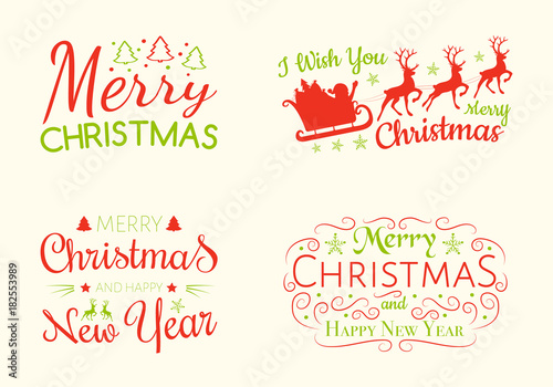 Concept of colourful Christmas wishes - set with icons. Vector.