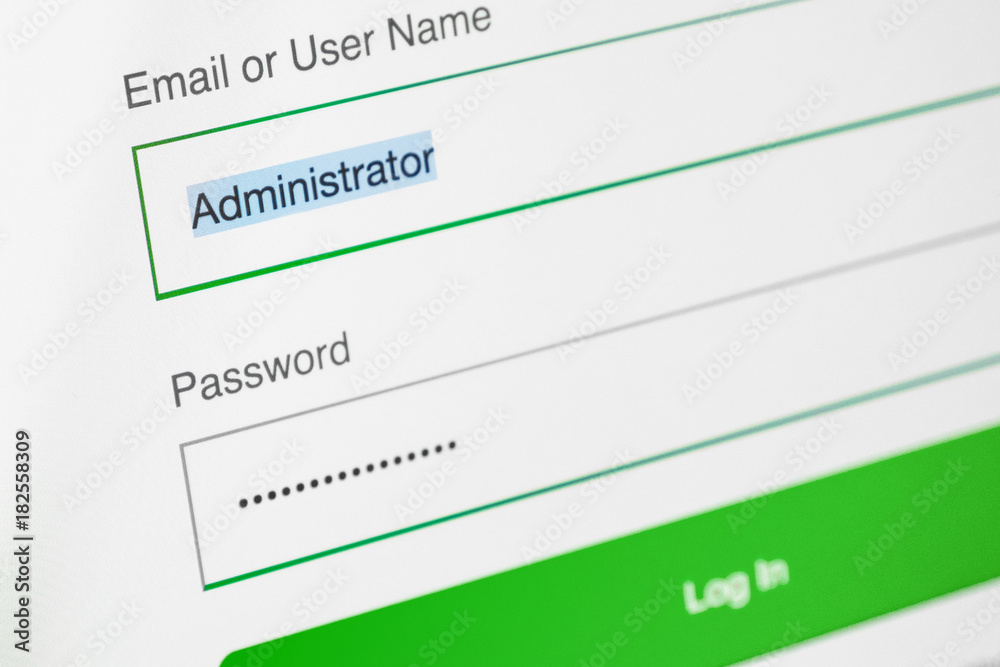Filled login and hidden by dots password at login screen Filled login and hidden by dots password at login screen