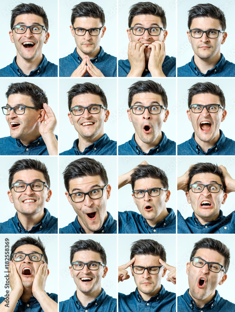 Fototapeta premium Mosaic of man expressing different emotions