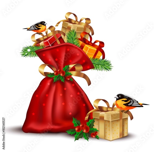 Santa red bag with presents Vector detailed illustrations