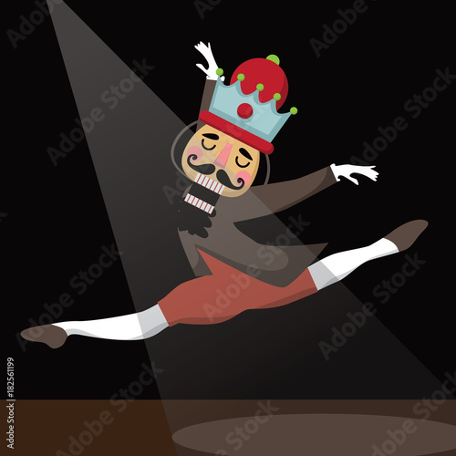 Christmas nutcracker cartoon illustration. Wooden soldier toy gift from the ballet. EPS 10 vector illustration.
