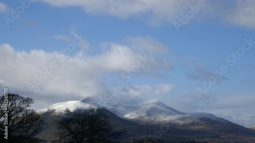 Passing Clouds Cast Shadows On Snow Capped Mountains Time Lapse