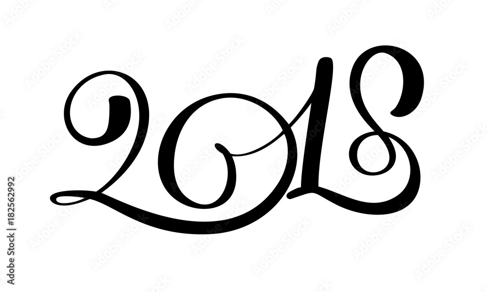 Black number christmas 2018 hand drawn lettering on white background. Greeting card design template with calligraphy for 2018 New Year. Vector illustration Black number christmas 2018 hand drawn lettering on white background. Greeting card design template with calligraphy for 2018 New Year. Vector illustration