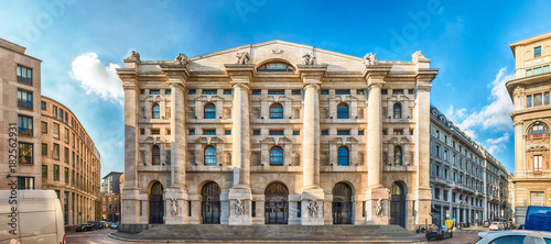 Facade of Palazzo Mezzanotte, stock exchange building in Milan, Italy photo