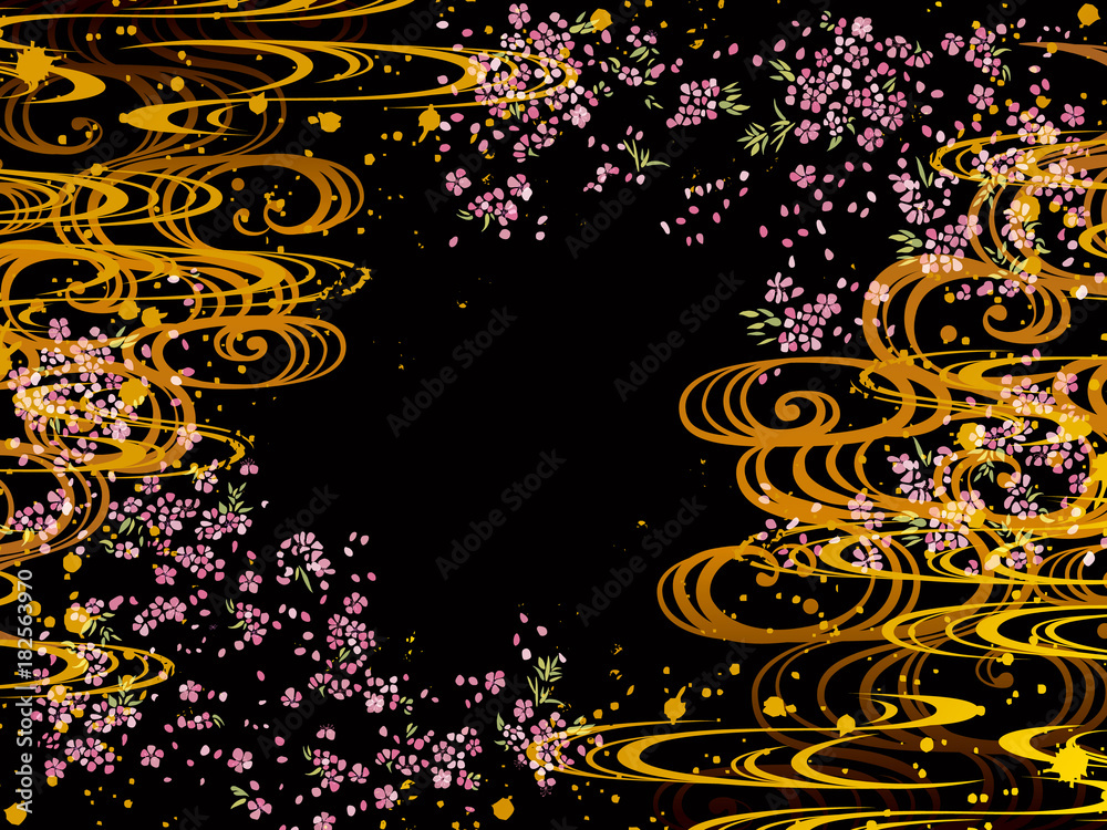 和柄夜桜と波の背景素材 Stock Vector Adobe Stock
