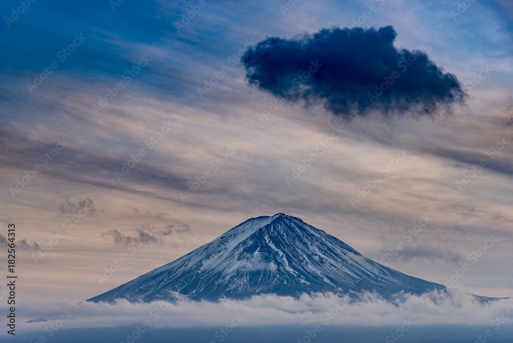 Mt.Fuji was covered with cloud, view from Lake Motosuko