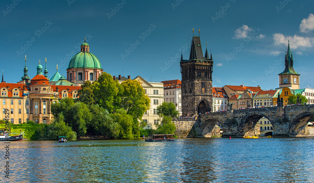 View on the old town of Prague with the famous Charles Bridge