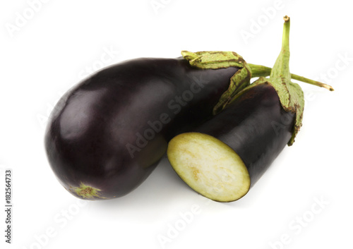 Ripe fresh eggplants isolated on white background