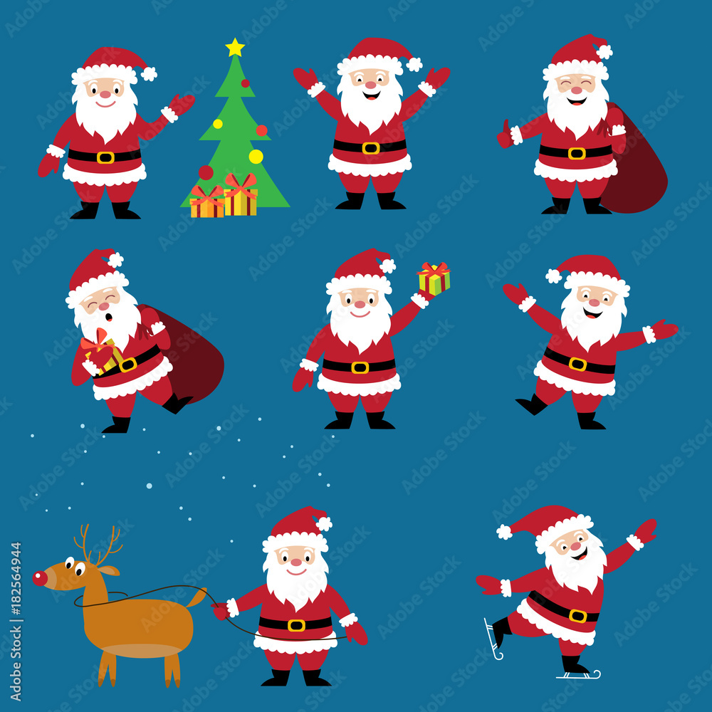 Cute cartoon Santa Claus vector set, Christmas characters. Cute cartoon Santa Claus vector set, Christmas characters.